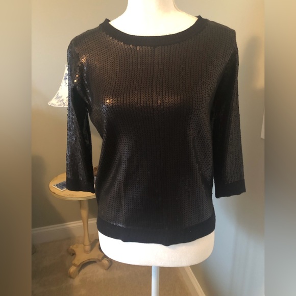 Black sequin 3/4 sleeve top. - Picture 1 of 8